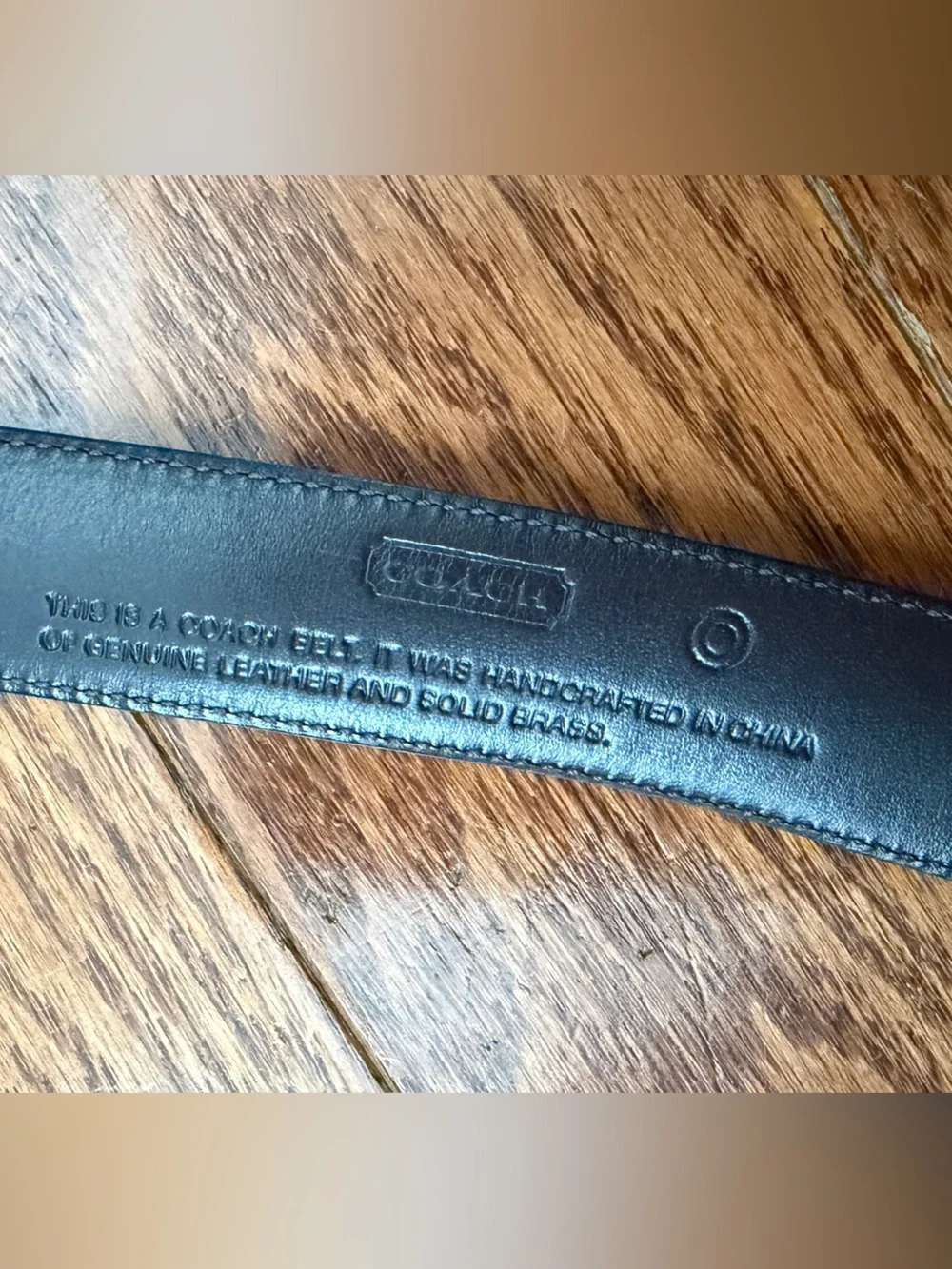 Vintage Coach Leather Black Belt Hardware: A rounded solid brass buckle Sz M